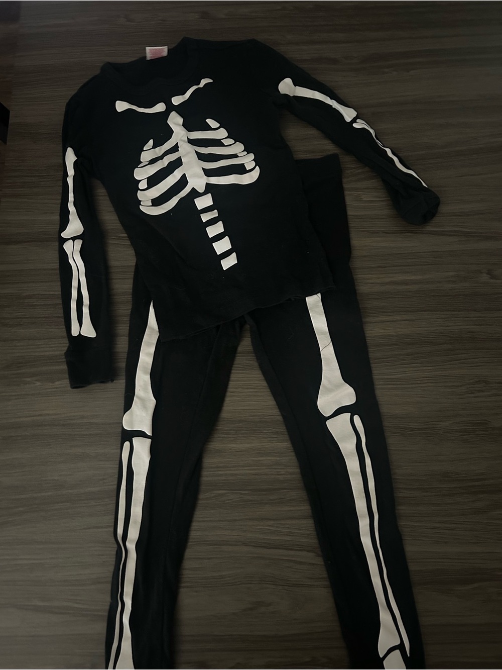 Black Skeleton Print Two-Piece Pajama Set